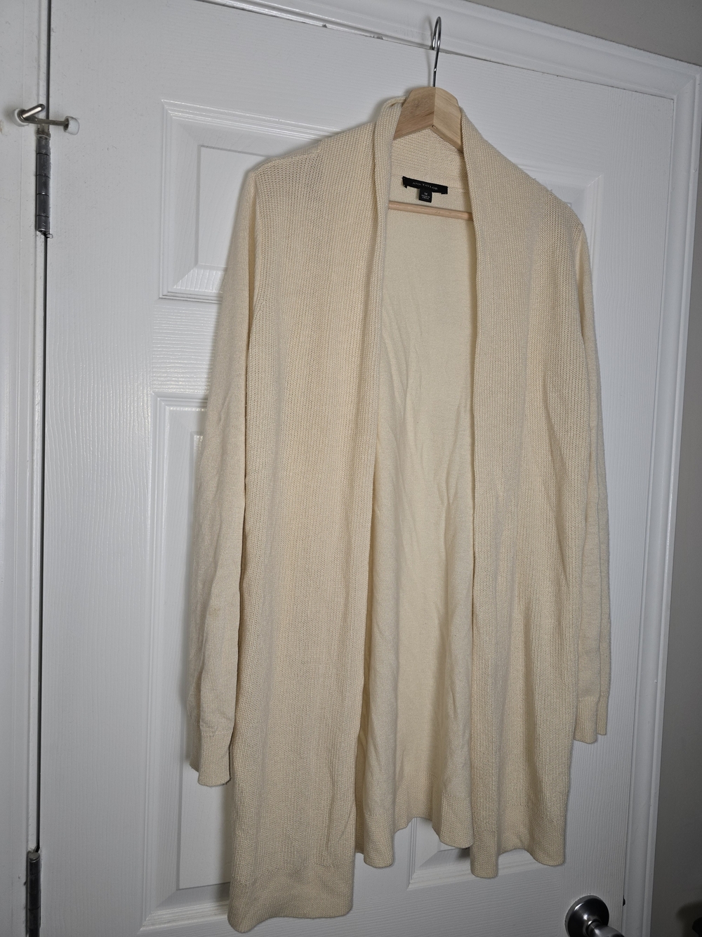 Ann Taylor Wool Blend Cream Open-Front Long Cardigan Size Medium